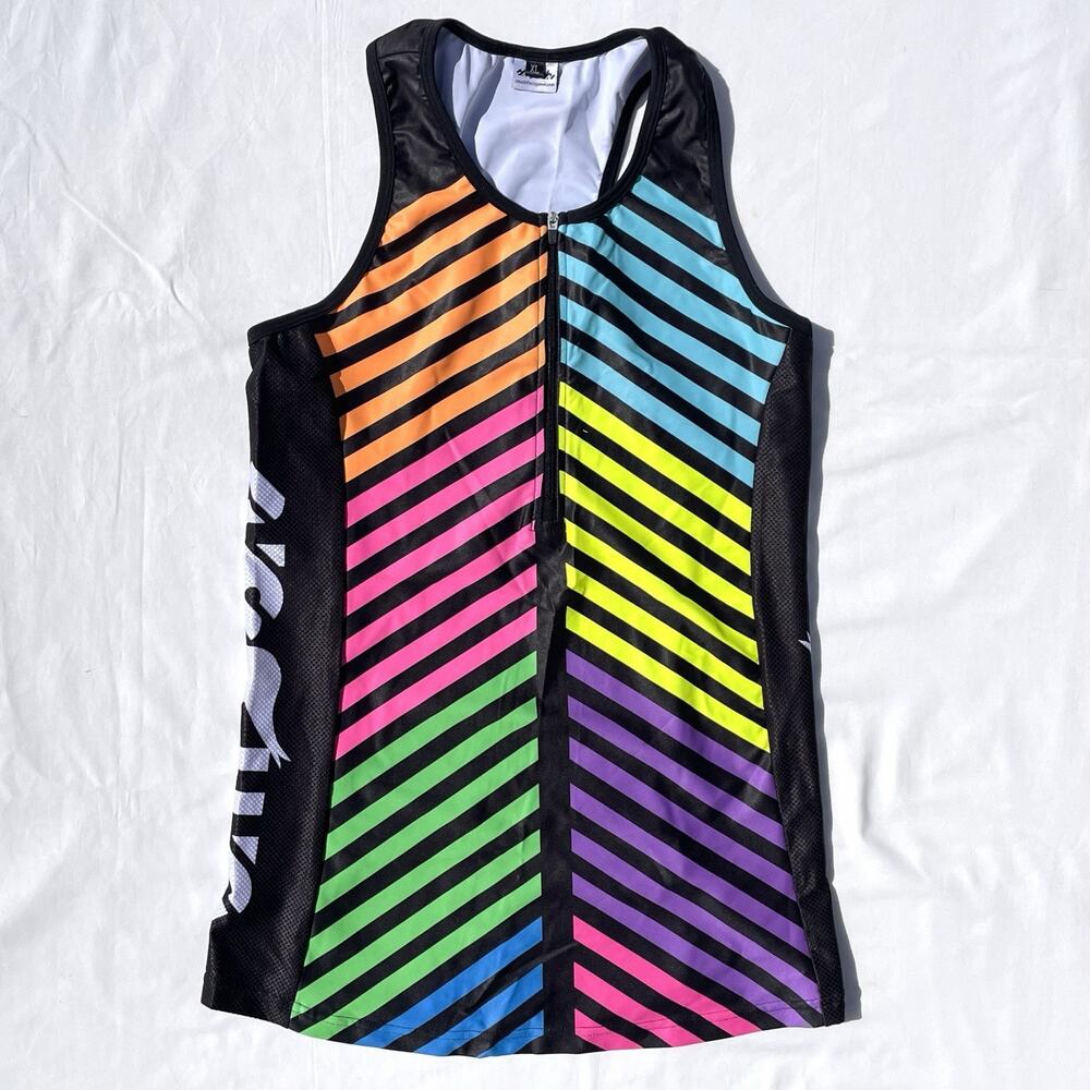 Smashfest Queen Tri Tank Top Women’s XL Rainbow Chevron Print Zip Pockets